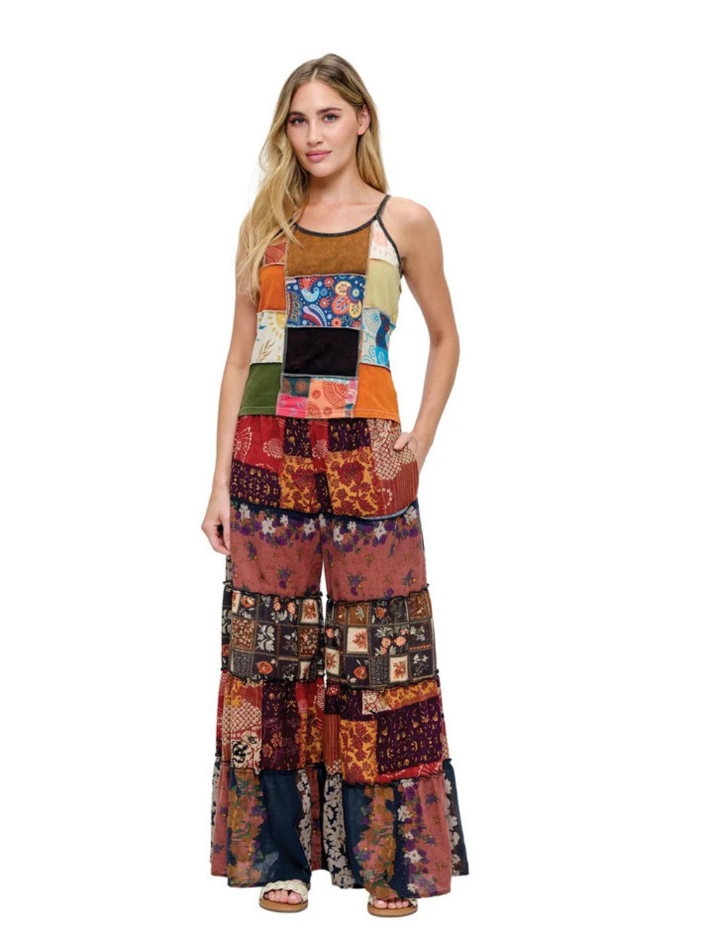 26860 | Yak & Yeti Boho Floral Pants | Ruffled Wide Leg | Sizes S/M-L/XL